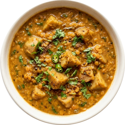 Arbi in Masoor Dal