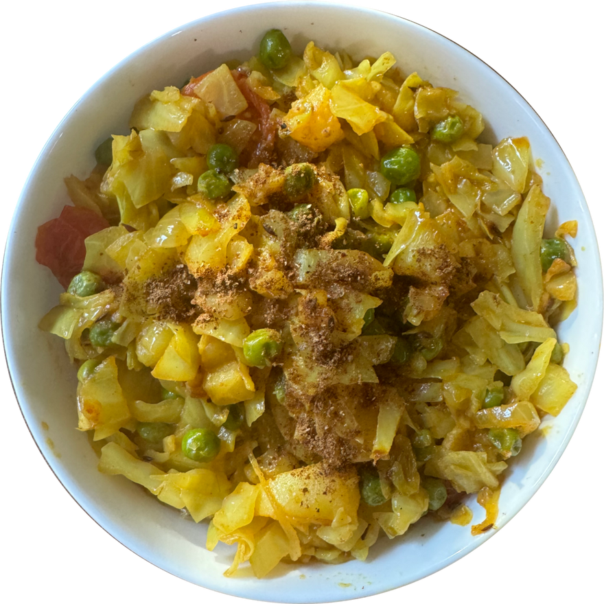 Cabbage Matar — homemade Indian dish from The Curry Creations, New Jersey